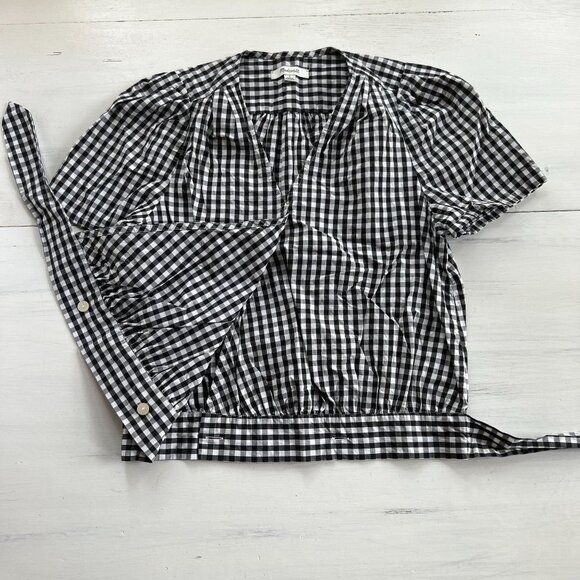 Madewell Short-Sleeve Wrap Top in Gingham Check S - Picture 7 of 13